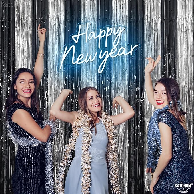 KatchOn, XtraLarge Black and Silver Fringe Curtain - 3.2x8 Feet, Pack of 2 | NYE Backdrop | Silver and Black Decorations | Black and White Streamers for New Years Decorations 2026 | New Years Curtain