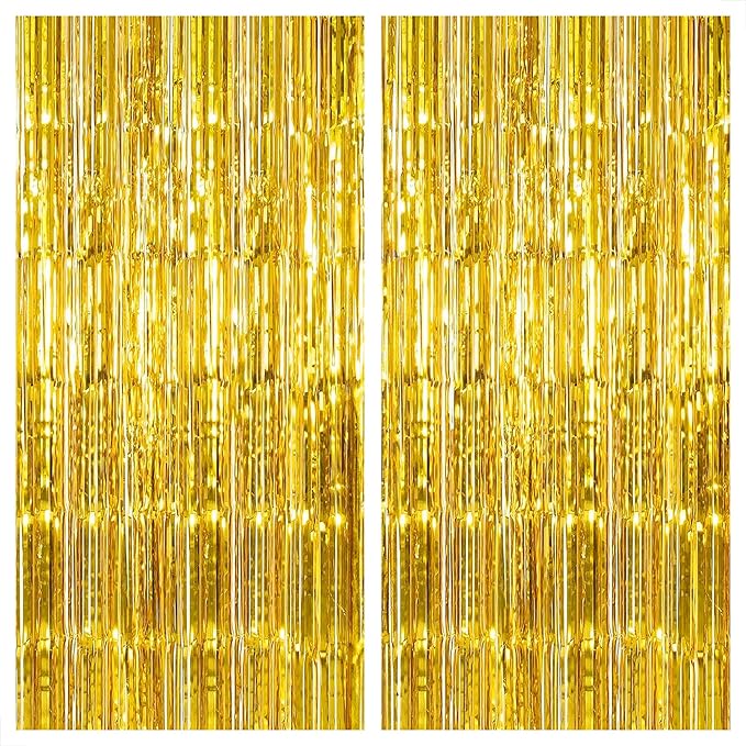 KatchOn, XtraLarge Gold Streamers Backdrop - 3.2x8 Feet, 2 Pcs | Gold Fringe Backdrop Curtain for New Years Decorations 2026, Casino, 50th Birthday Decorations | New Years Eve Party Supplies 2026