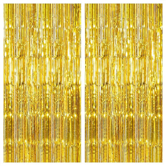 KatchOn, XtraLarge Gold Streamers Backdrop - 3.2x8 Feet, 2 Pcs | Gold Fringe Backdrop Curtain for New Years Decorations 2026, Casino, 50th Birthday Decorations | New Years Eve Party Supplies 2026