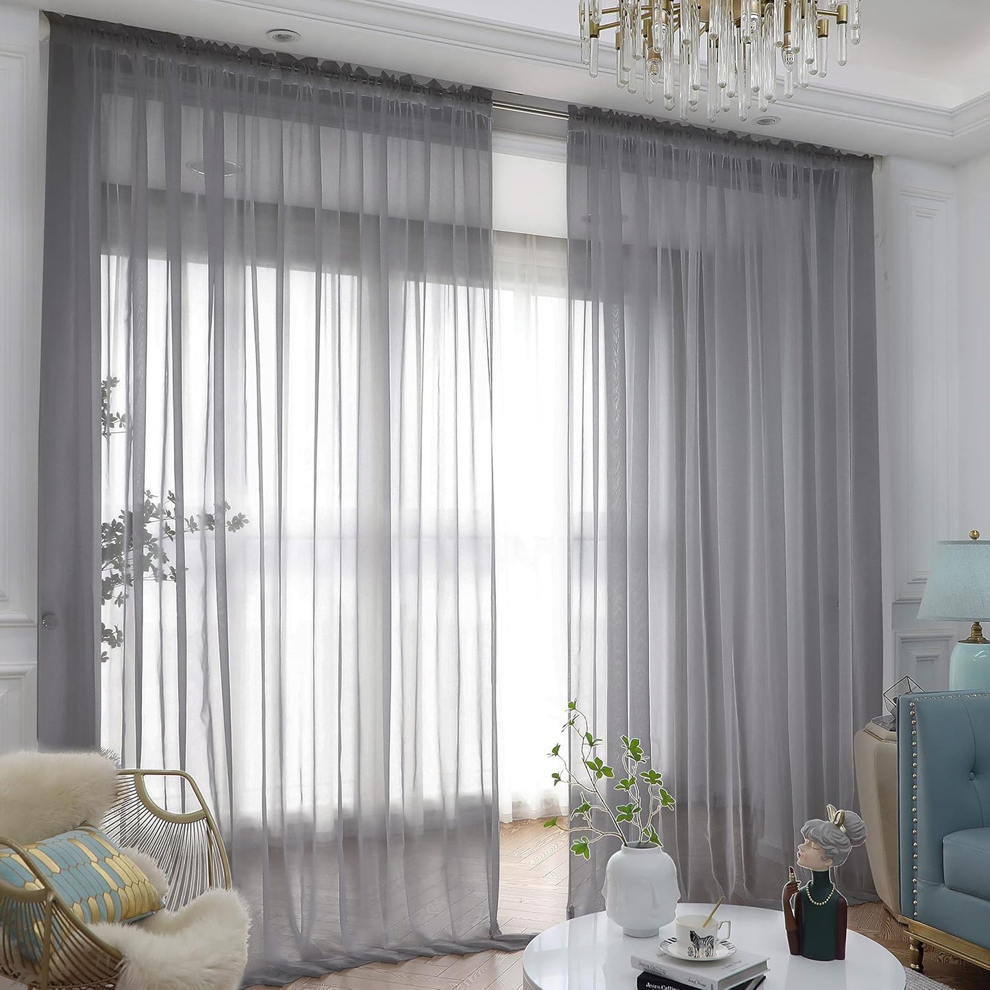 Window Gray Sheer Curtains 120 Inches Long 2 Panels Sheer Curtain Basic Rod Pocket Panel for Bedroom Children Living Room Yard Kitchen (Gray, 52" W x 120" L | 2 pcs)