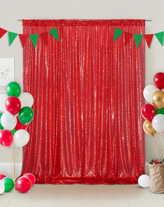 Eternal Beauty Red Sequin Backdrop, 8x10 Ft Glitter Background Curtains for Christmas Shimmer Photography Party Wedding Birthday Back Drop Decor