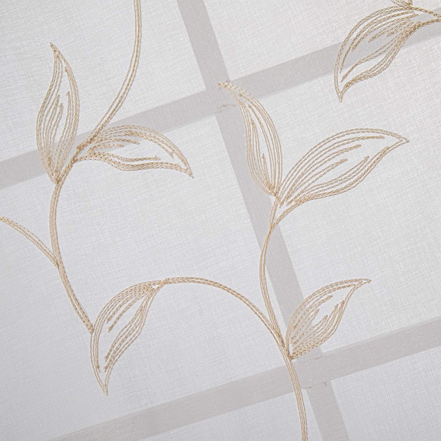 VISIONTEX Sheer Curtains 95 inch Length 2 Panels Set, White Voile Crushed Cream Vine Leaves Embroidery, Rod Pocket Embroidered Window Drapes for Living Room and Bedroom, 54" x 95"