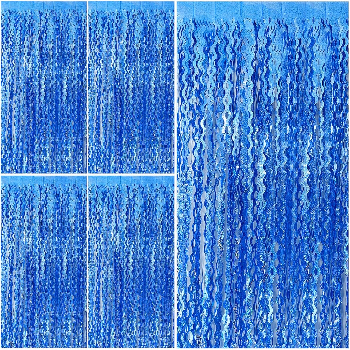 Blue Tinsel Foil Fringe Curtains Wavy Backdrop for Parties Sparkle Metallic Wavy Foil Fringe Backdrop Curtain for Party Decorations Photo Booth Props Birthday Graduation Wedding