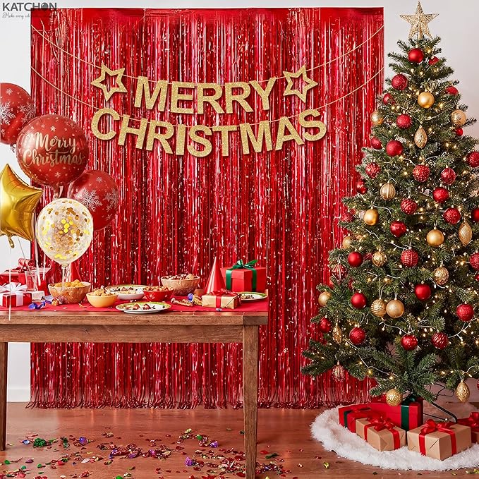 KatchOn, XtraLarge Red Streamers - 3.2x8 Feet, Pack of 2 | Red Fringe Backdrop for Christmas Decorations, Valentines Day Decor, New Years Decorations 2026 | Carnival, Casino Theme Party Decoration