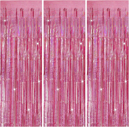 3 Pack Pink Backdrop Party Decorations Tinsel Curtain Party Backdrop Foil Fringe Birthday Decorations Photo Booth Streamer Backdrop Pink Theme Bachelorette Graduation Party Decorations