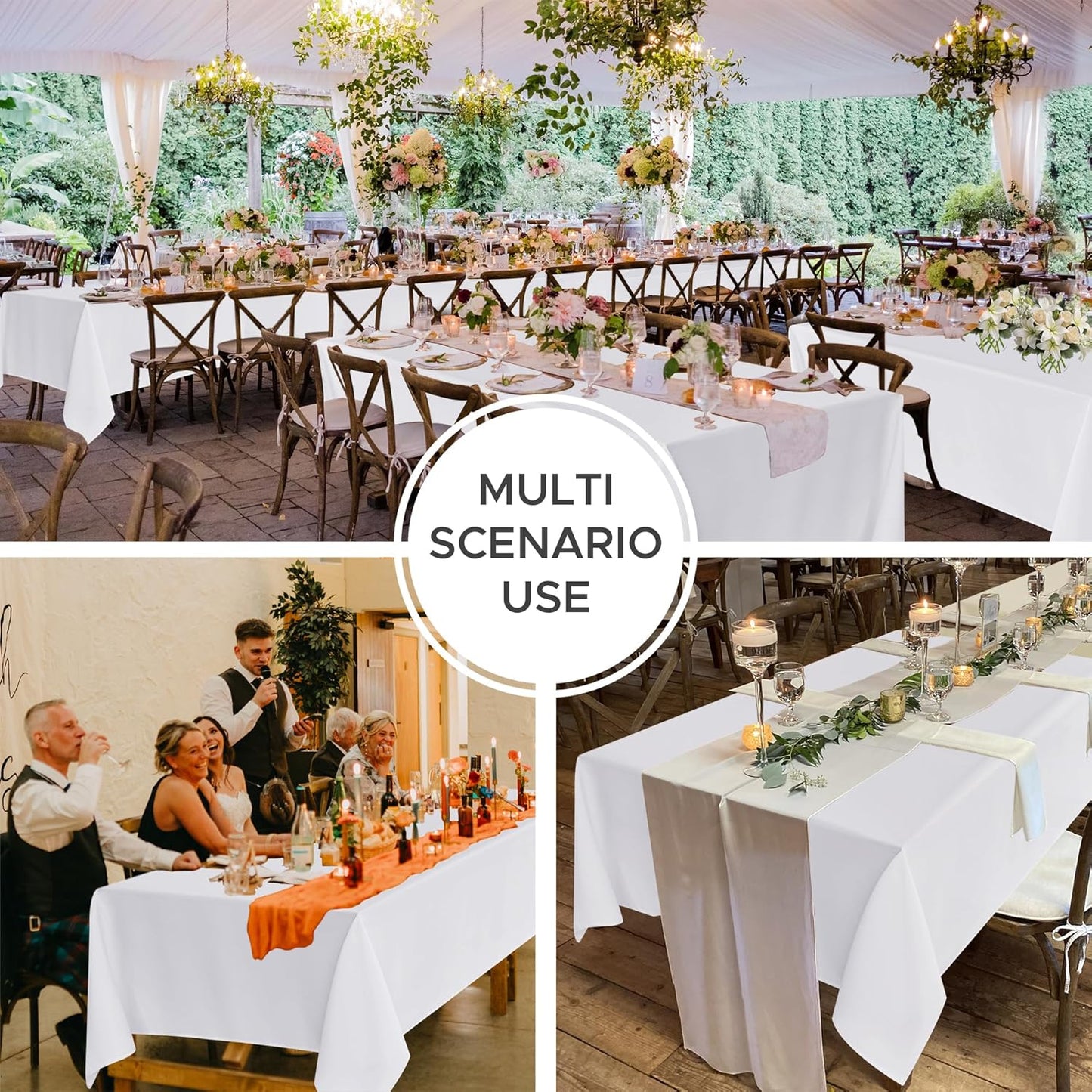 Fitable 8 Pack Rectangle Tablecloths: Stain Resistant Wrinkle Free Fabric Table Clothes, Washable Reusable Polyester Table Covers for Wedding Party Birthday Banquet Reception(White, 90x132 Inch)