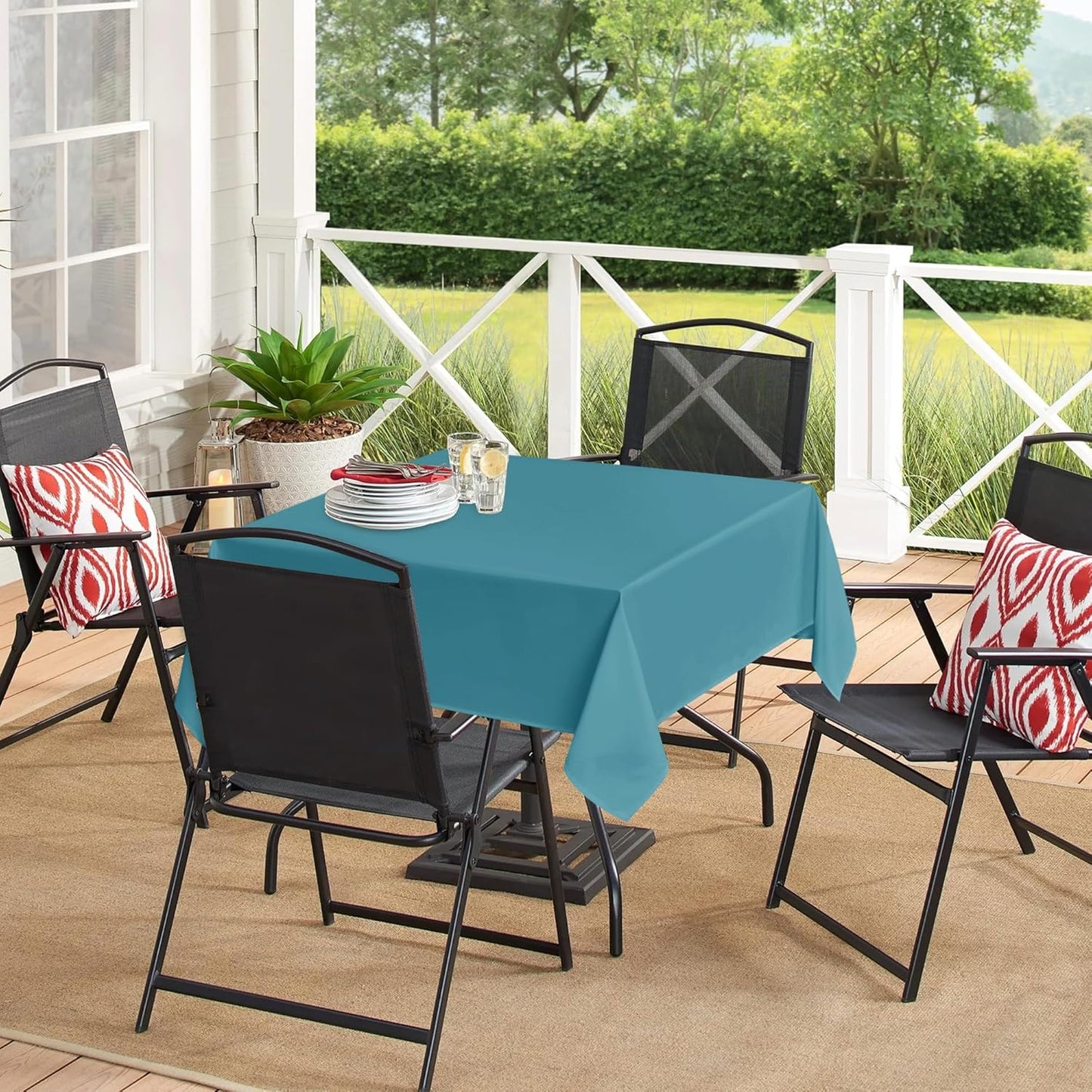 sancua Square Tablecloths 85x85 Inch - Teal Fabric Table Cloth for Square or Round Tables, Washable Polyester Table Cover for Outdoor Party, Birthday, Buffet, Resturant