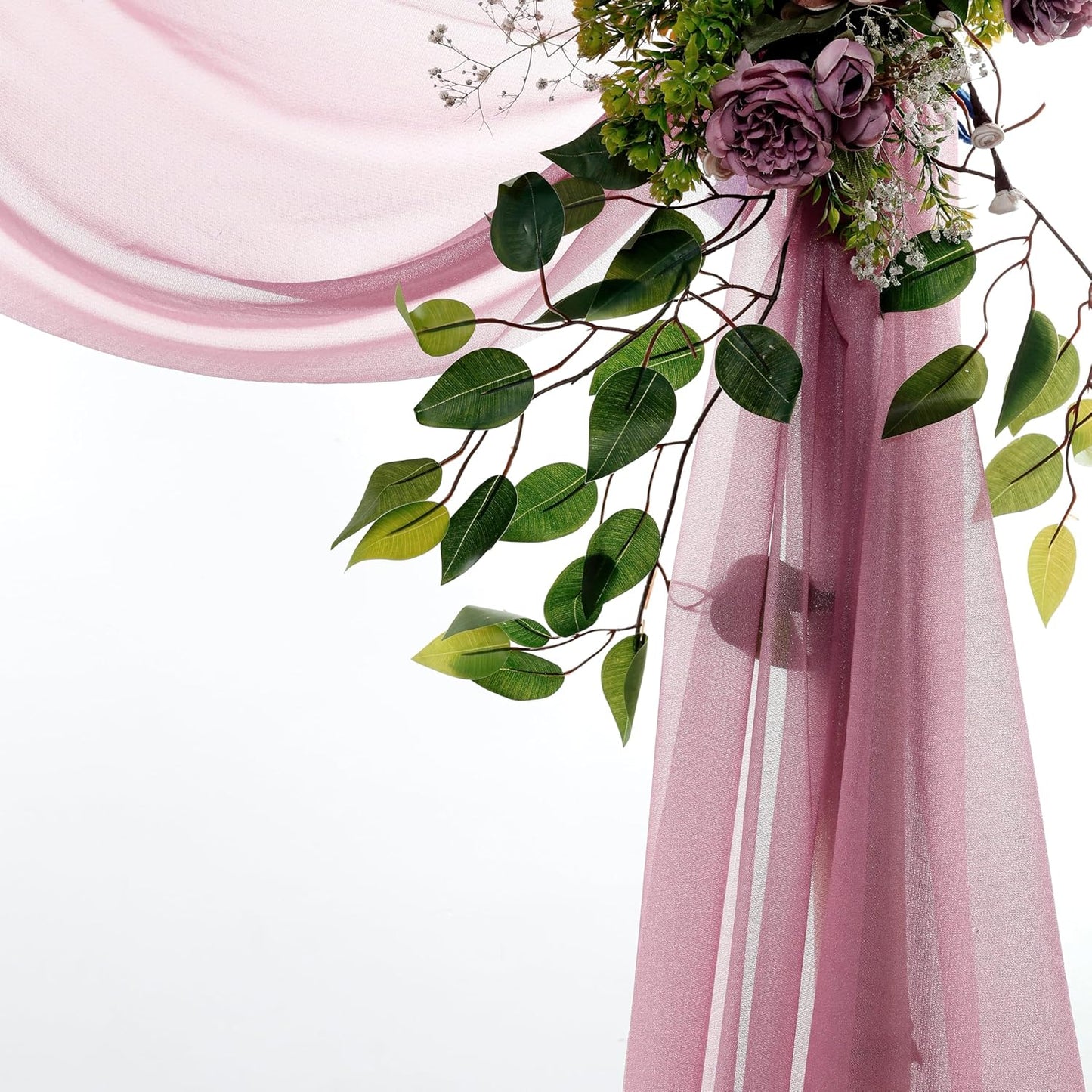 VDS Pack of 4 Panel (30 Inch X 20 Feet) Wedding Arch Draping Fabric Sheer Chiffon Fabric Drapery for Wedding Ceremony Reception Swag Backdrop Canopy Chuppah ARBO Altars Decoration (Mauva)