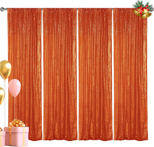Hahuho Orange Sequin Backdrop Curtain, 4PCS 2FTx8FT Glitter Backdrop Curtain for Parties, Christmas, Wedding, Party Decoration（4 Panels, 2FT x 8FT, Orange