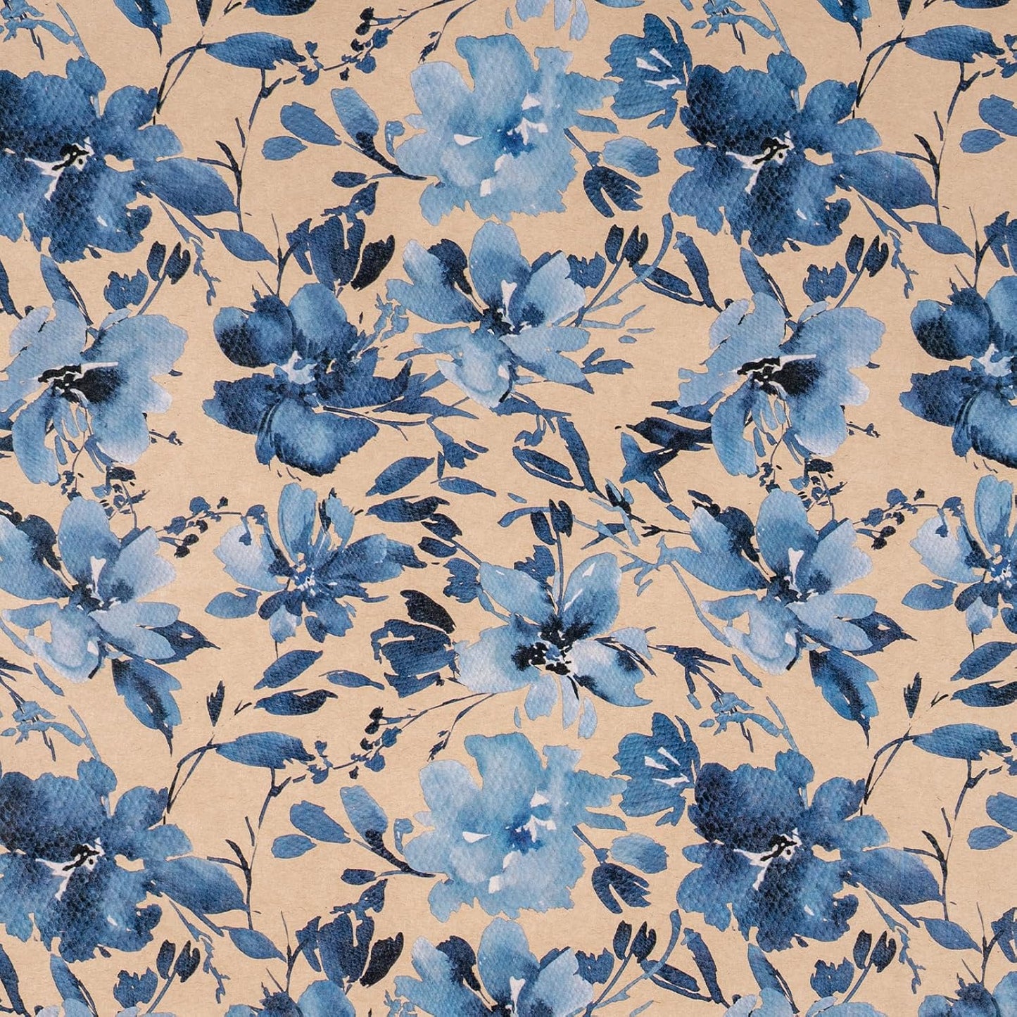 RUSPEPA Blue Floral Wrapping Paper Roll, 17 in x 16.4 ft, Mini Roll, Indigo Gift Wrap, Watercolor Flower Kraft Wrapping Paper Roll for Girls, Women, Spring, Wedding and Birthday