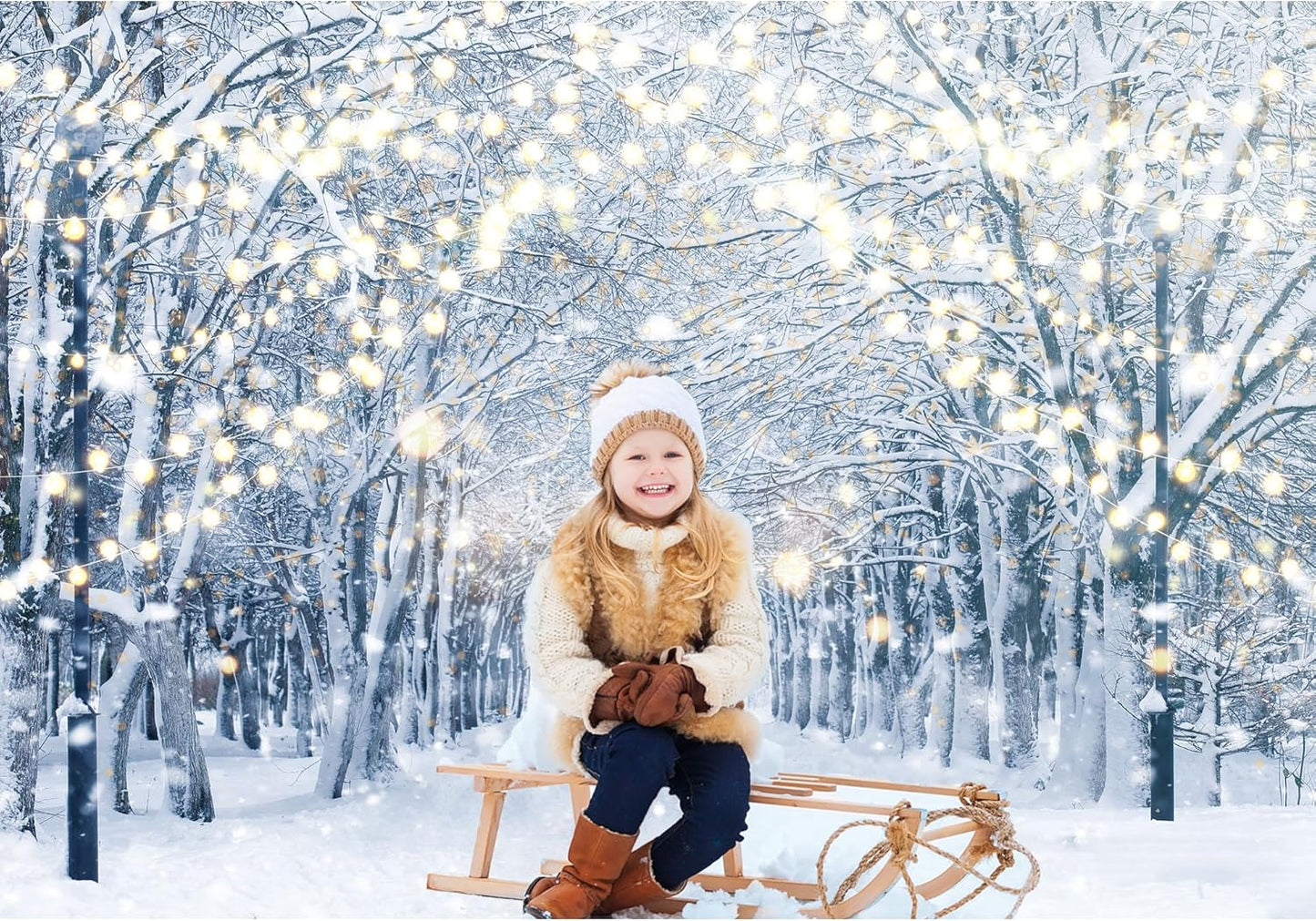 10x8FT Winter Snowy Scene Photography Backdrop Wonderland Snowflake Tree Snow Background Bokeh Glitter White Snow Forest Landscape Party Photo Booth Studio Props