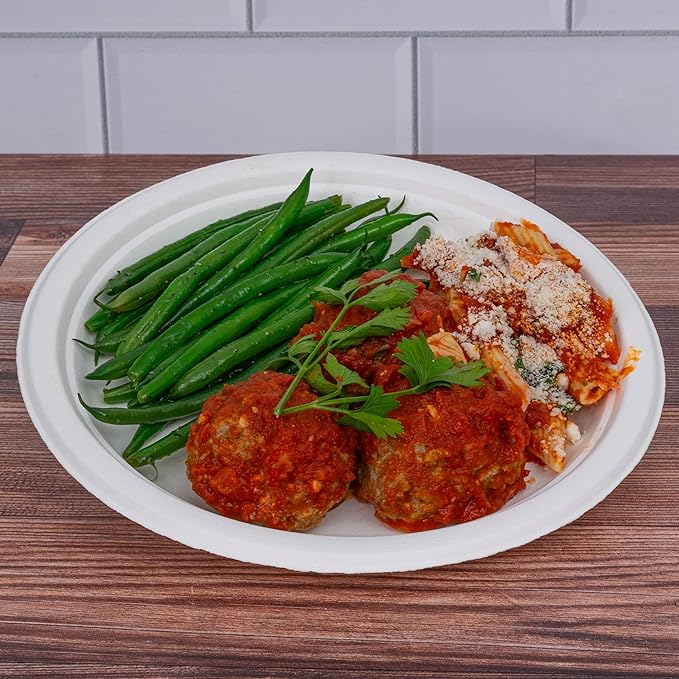 9-Inch 125-Pack Disposable Bagasse Paper Plates, Styro Foam Food Trays, Microwave Safe Meal Plates for Holidays, Party Favors & Events, Bulk