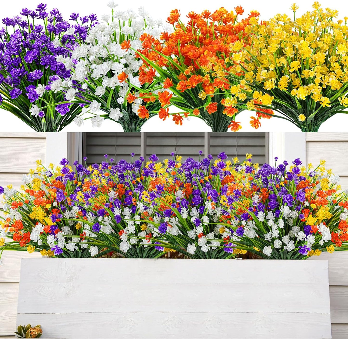 AmyHomie 20 Bundles Artificial Flowers for Outdoor UV Resistant Faux Flowers No Fade Fake Plastic Plants Garden Porch Window Box Decorating(Mix Color)
