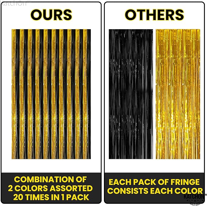 KatchOn, XtraLarge Black and Gold Streamers - 3.2x8 Feet, Pack of 2 | Fringe Curtain for New Years Decorations 2026 | New Years Streamers | Fringe Curtain for Black and Gold Party Decorations 2026