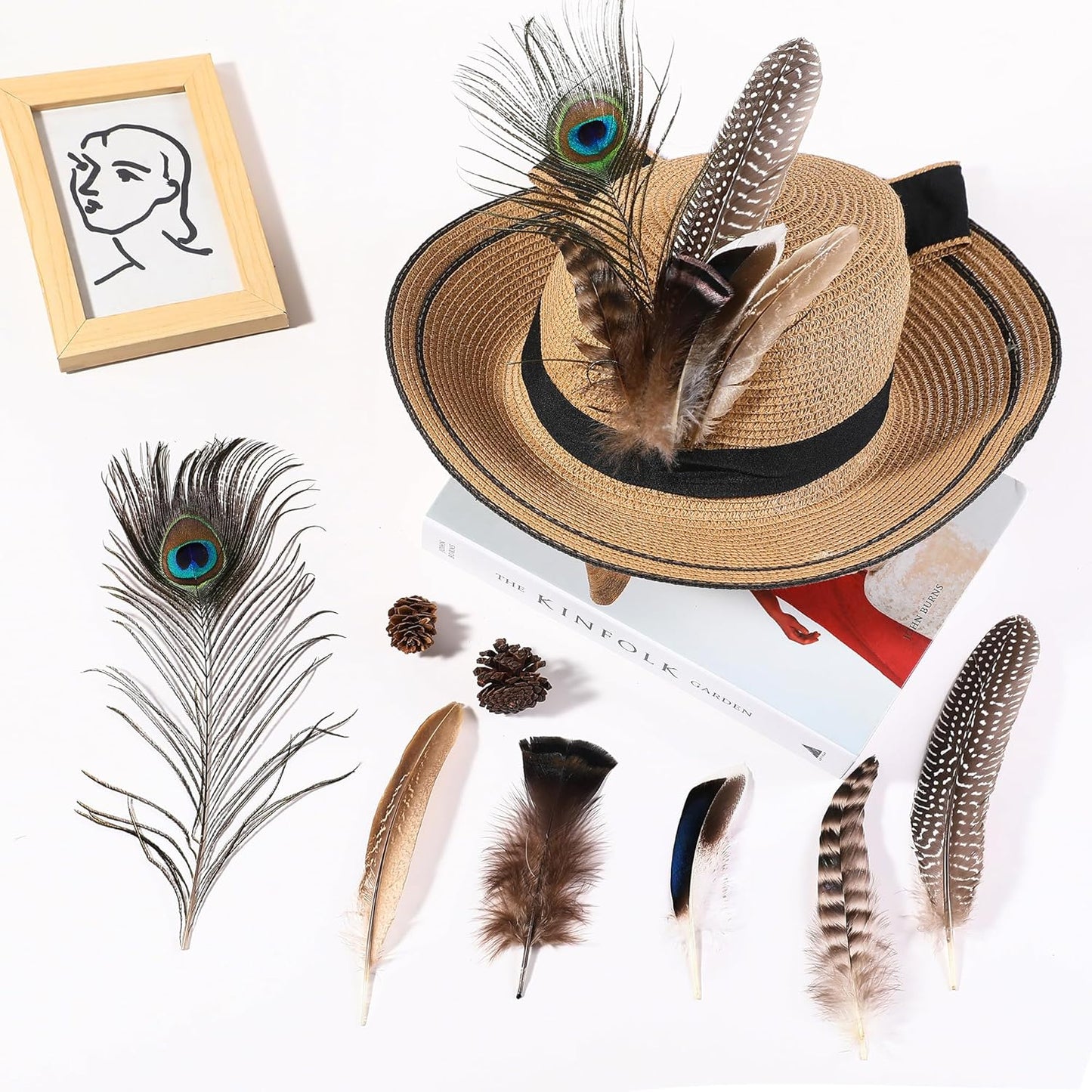 Holmgren 24pcs Natural Feathers Bulk - 6 Styles Assorted Peacock, Pheasant, Turkey Feathers for Craft DIY Jewelry Hat Wedding Home Party Decoration