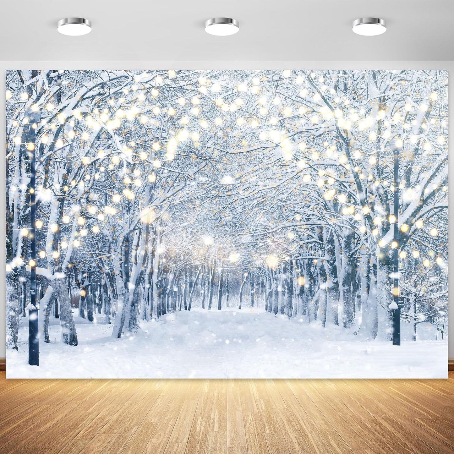 10x8FT Winter Snowy Scene Photography Backdrop Wonderland Snowflake Tree Snow Background Bokeh Glitter White Snow Forest Landscape Party Photo Booth Studio Props