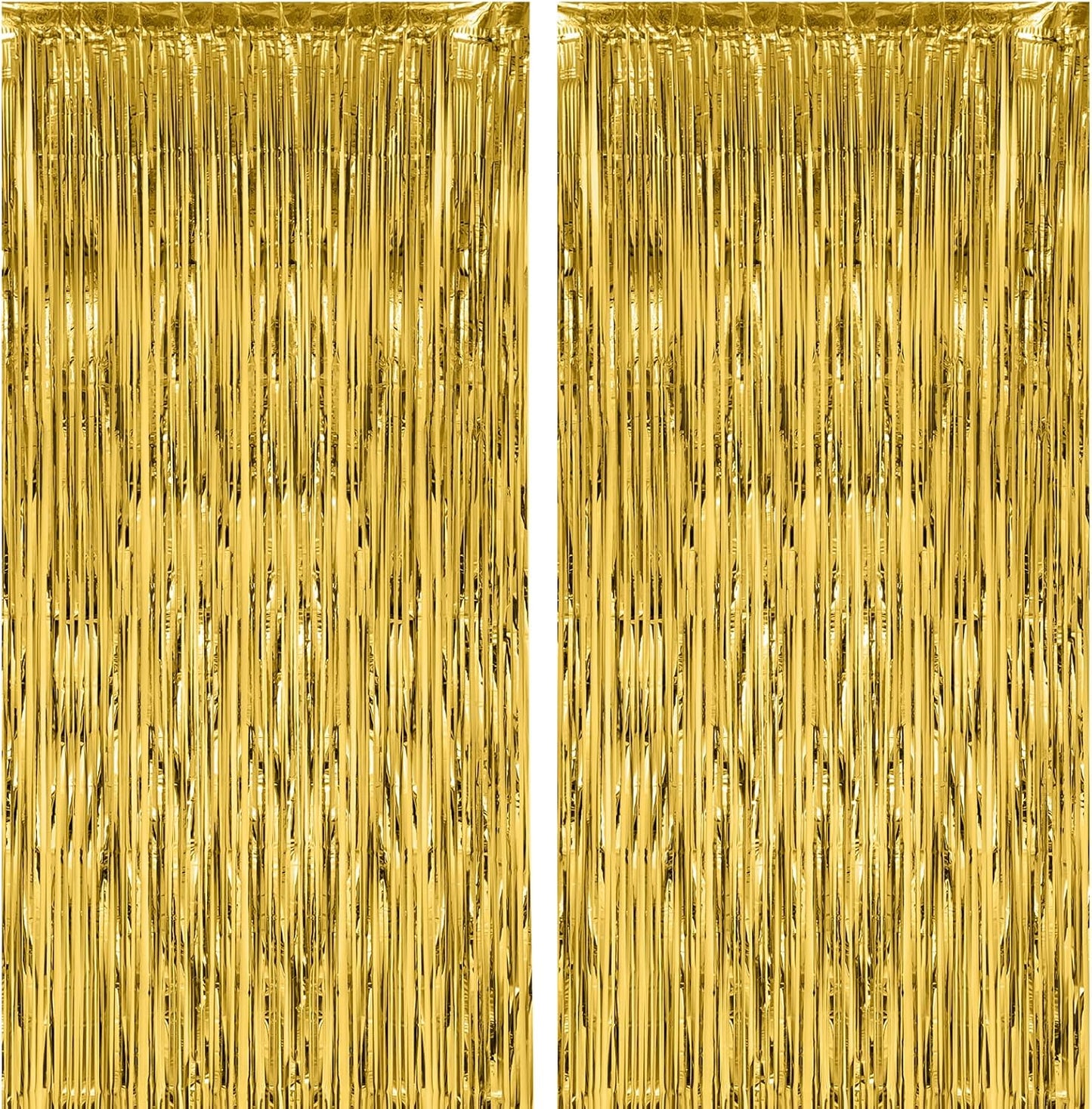 2 Pack Gold Foil Fringe Backdrop Curtains, Tinsel Streamers Birthday Party Decorations, Fringe Backdrop for Graduation, Baby Shower, Gender Reveal, Disco Party