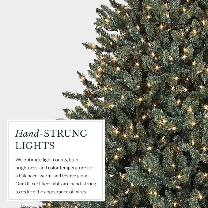 Balsam Hill 6.5ft Pre-Lit Classic Blue Spruce - Artificial Christmas Tree with 2,144+ Tips, 700 Clear LED Lights, Easy Plug Technology & Premium Stand for Indoor Holiday Decorating