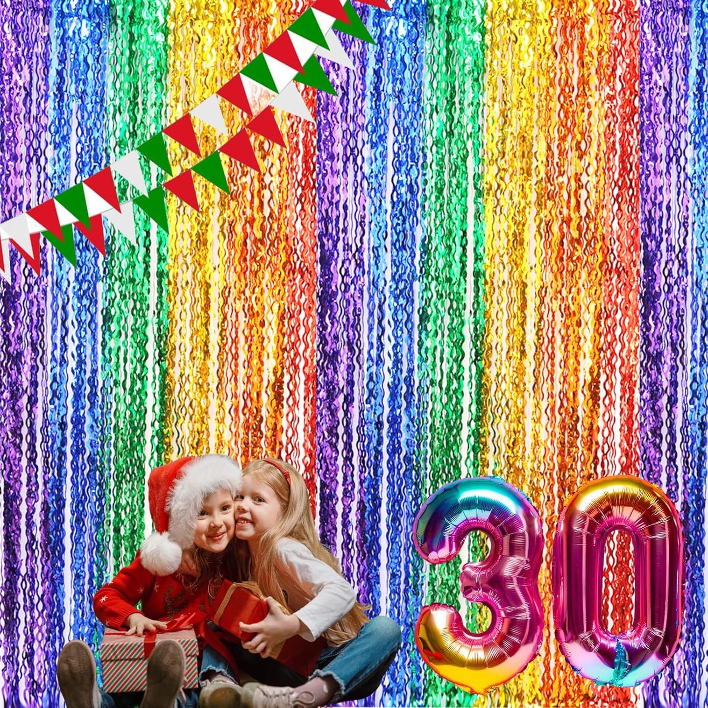 3 Pack Rainbow Foil Curtains - 3.3x6.6ft Metallic Streamers Tinsel Curtains Background for Photo Booth Birthday Weddings Carnivals Graduation