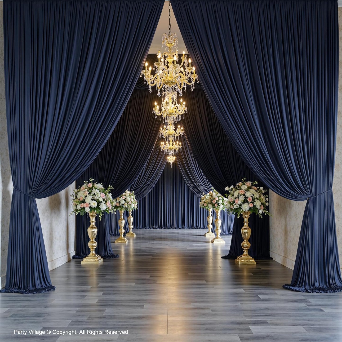 PartyVillage 50ft×15ft Navy Blue Backdrop Curtain for Wedding Parties, 10 Panels Wrinkle Free 15 FT Long Polyester Photo Backdrop Drapes Back Drop Cloth for Birthday Photography Background