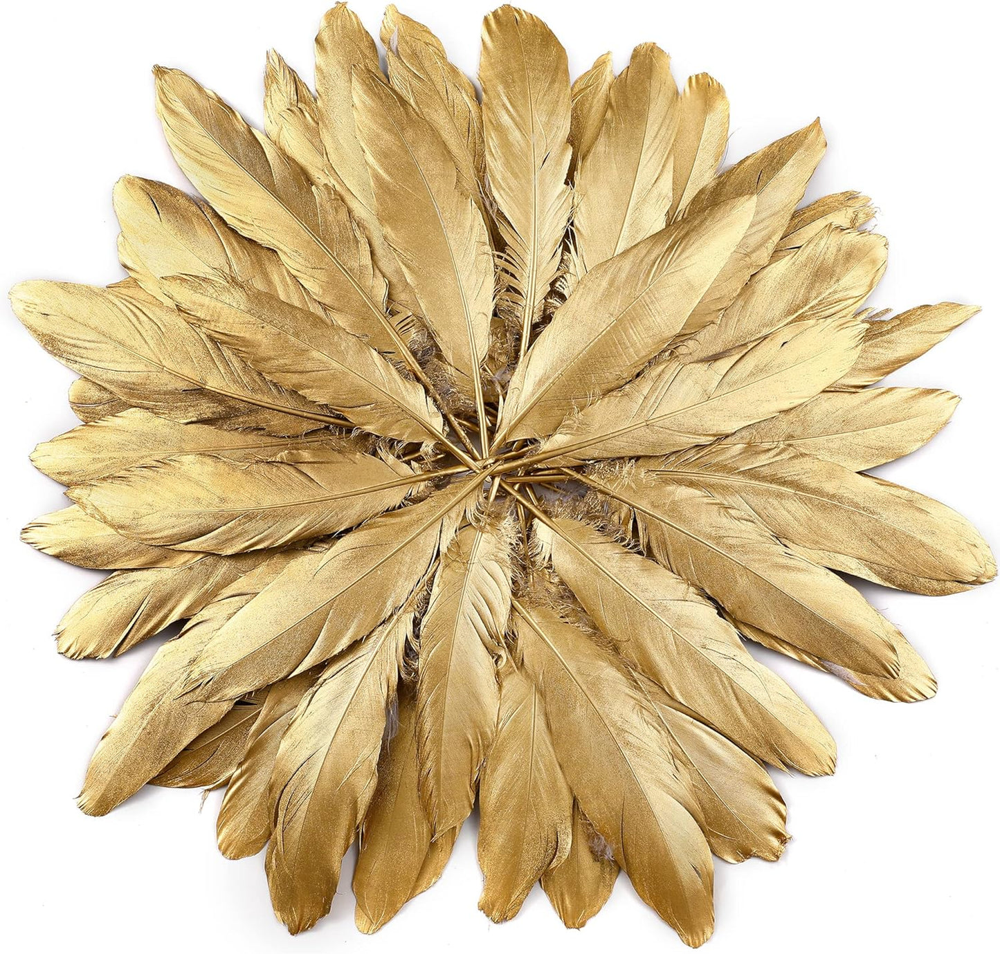 Larryhot Gold Goose Feathers for Crafts - 6-8 inch 60 pcs Natural Feathers for Wedding Party Decorations,DIY Crafts and Clothing Accessories (Gold)