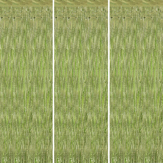 TONIFUL 3Pcs Light Green Door Streamers,Green Photo Booth Backdrop,Metallic Streamers Green Foil Fringe Curtains for Birthday,Christmas,New Year,St. Patrick's Day Party Streamers Decor