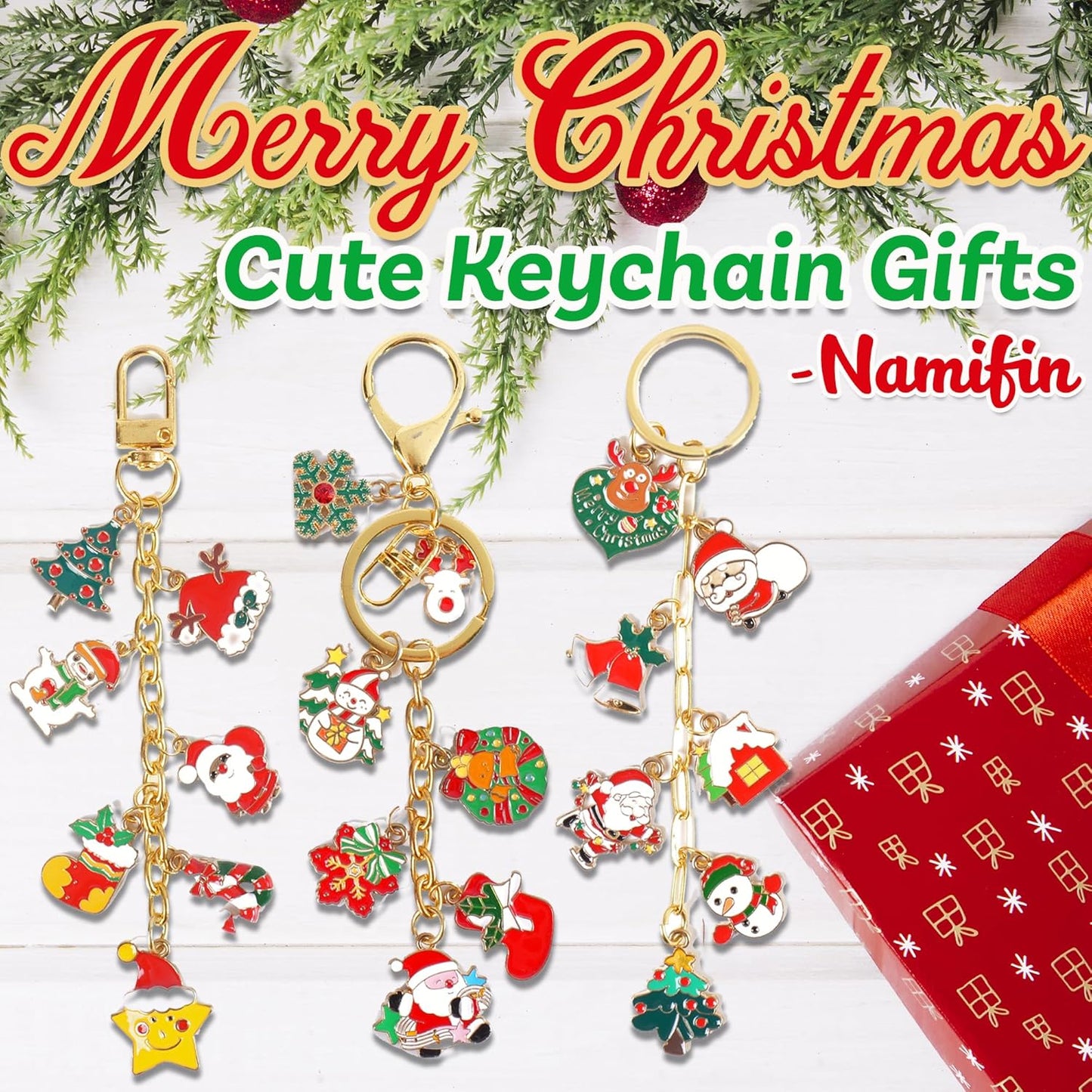 Namifin 374 Pcs Christmas Keychain Making Kit with Charms & Keychain Clips - DIY Bag Charms, Pearl Keychains, Photo Keychains, Personalized Gifts for Friends Small Business