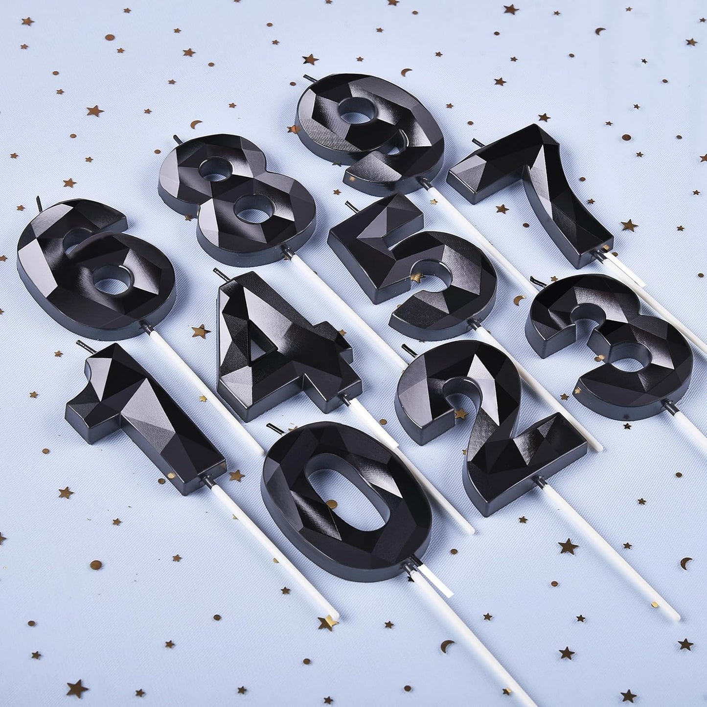 PHD CAKE 2.76 Inch Crystal Black 0 Number Birthday Candles, Red Number Candles, Cake Number Candles, Party Celebration