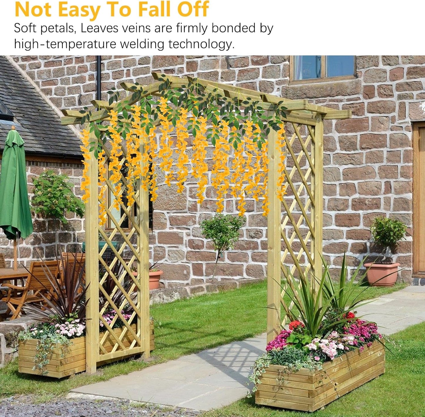 24 Pack Orange Wisteria Hanging Flowers, 3.4 Ft Fake Hanging Flowers, Artificial Wisteria Garland Vines for Wedding Room Backdrop Outdoor Patio Garden Decoration