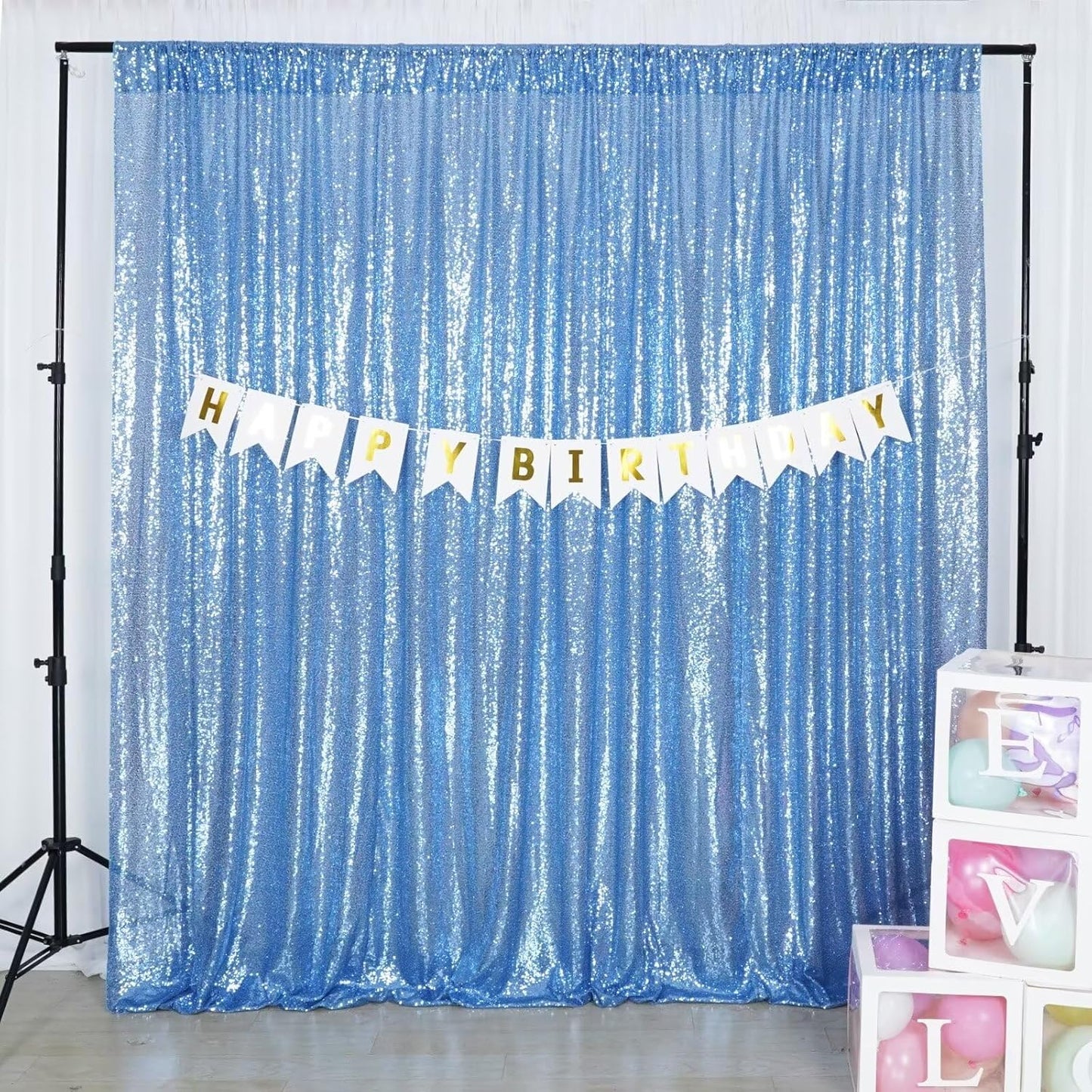 Eternal Beauty Baby Blue Sequin Backdrop, 8x10 Ft Glitter Background Curtains for Shimmer Photography Party Wedding Birthday Back Drop Decor
