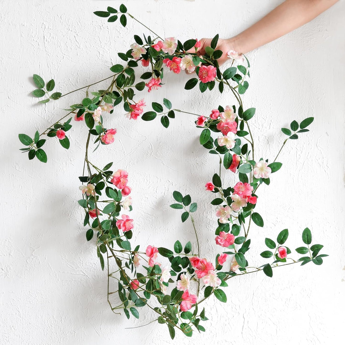 FiveSeasonStuff Bendable Posh Pink Flower Garlands, Artificial Silk Wild Roses Vine Leaves Hanging Flowers for Wall Decoration Basket Trellis Wedding Home 2 Pack 12 ft