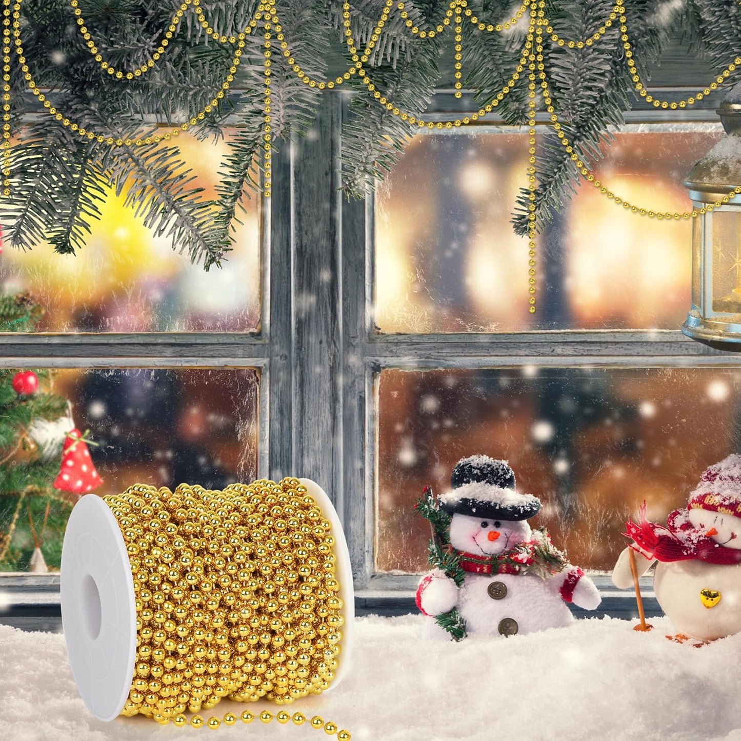 100 Feet Christmas Tree Beads, Christmas Tree Garland Decoration, Plastic Hanging Beads Garland Chain Roll for Xmas Home Mantle Fireplace Wreath Xmas Tree DIY Decoration Supplies