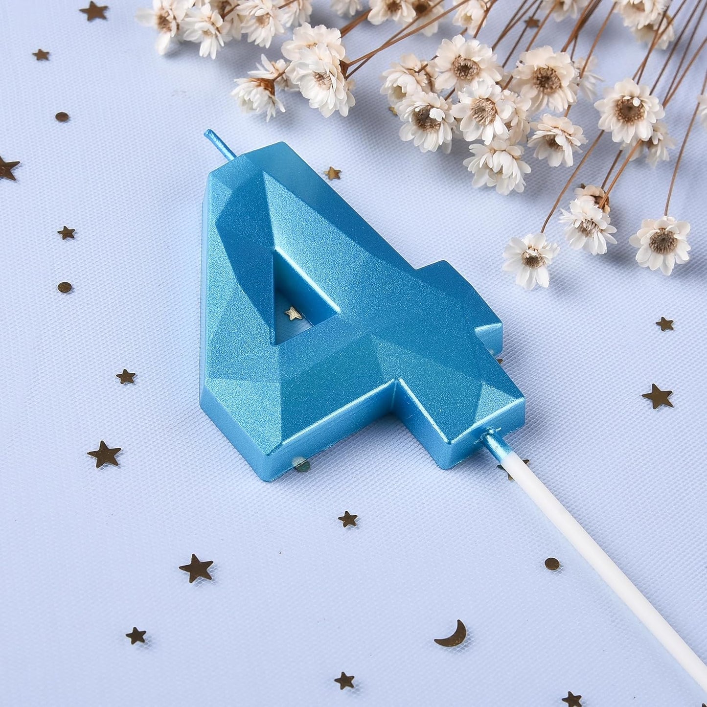 PHD CAKE 2.76 Inch Crystal Blue 4 Number Birthday Candles, Blue Number Candles, Cake Number Candles, Party Celebration
