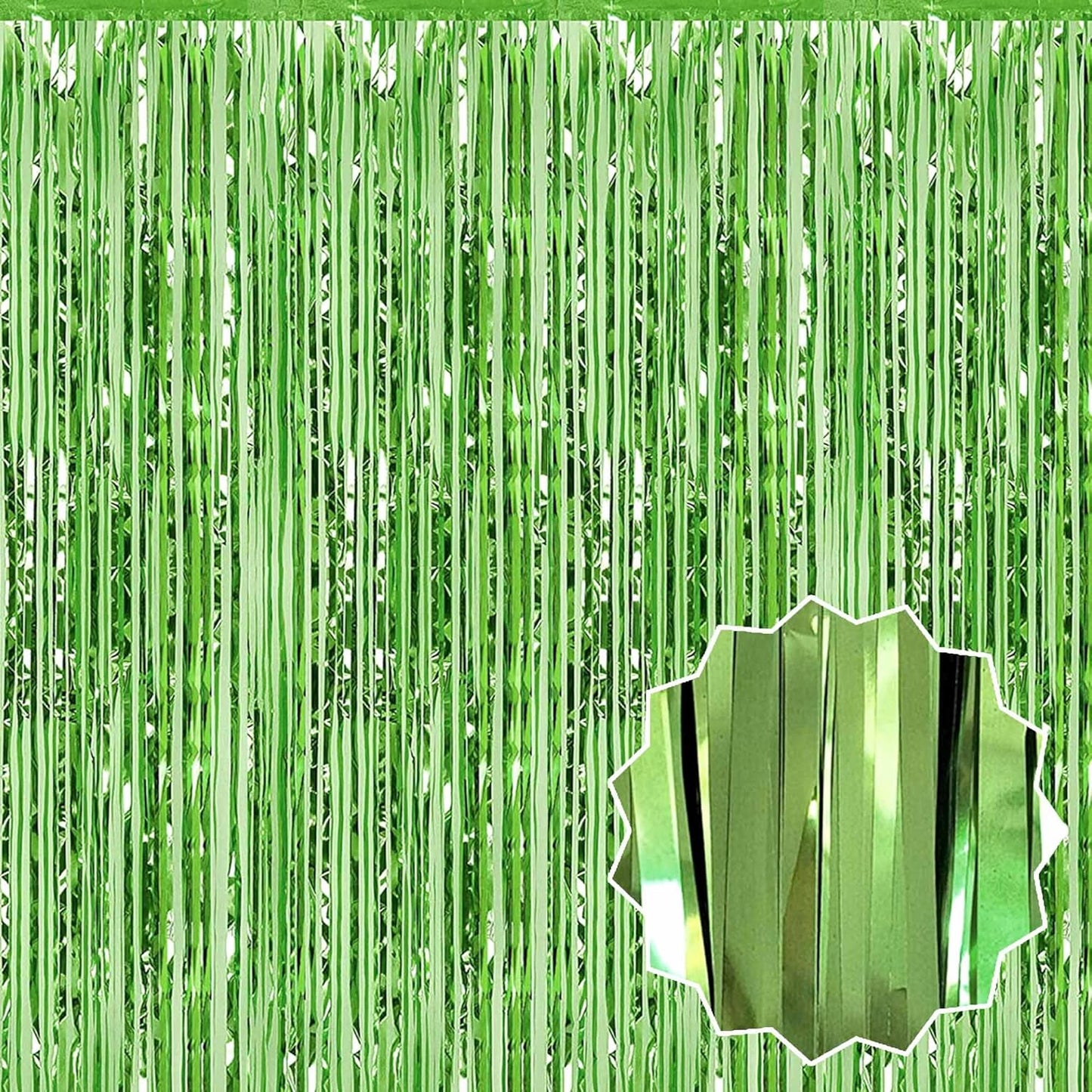 6 Pack Light Green Foil Fringe Curtains Backdrop, 3.28 x 8.2 Ft Metallic Streamers Tinsel Curtains Background for Photo Booth, Birthday, Weddings, Carnivals, Graduation, Themed Party Decorations