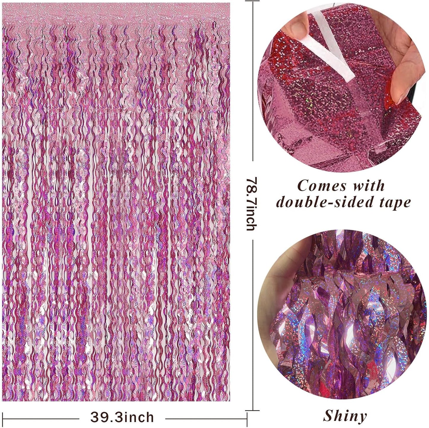 Tinsel Foil Fringe Curtains Wavy Backdrop for Parties Sparkle Metallic Wavy Foil Fringe Backdrop Curtain for Party Decorations Photo Booth Props for Birthday Graduation Wedding