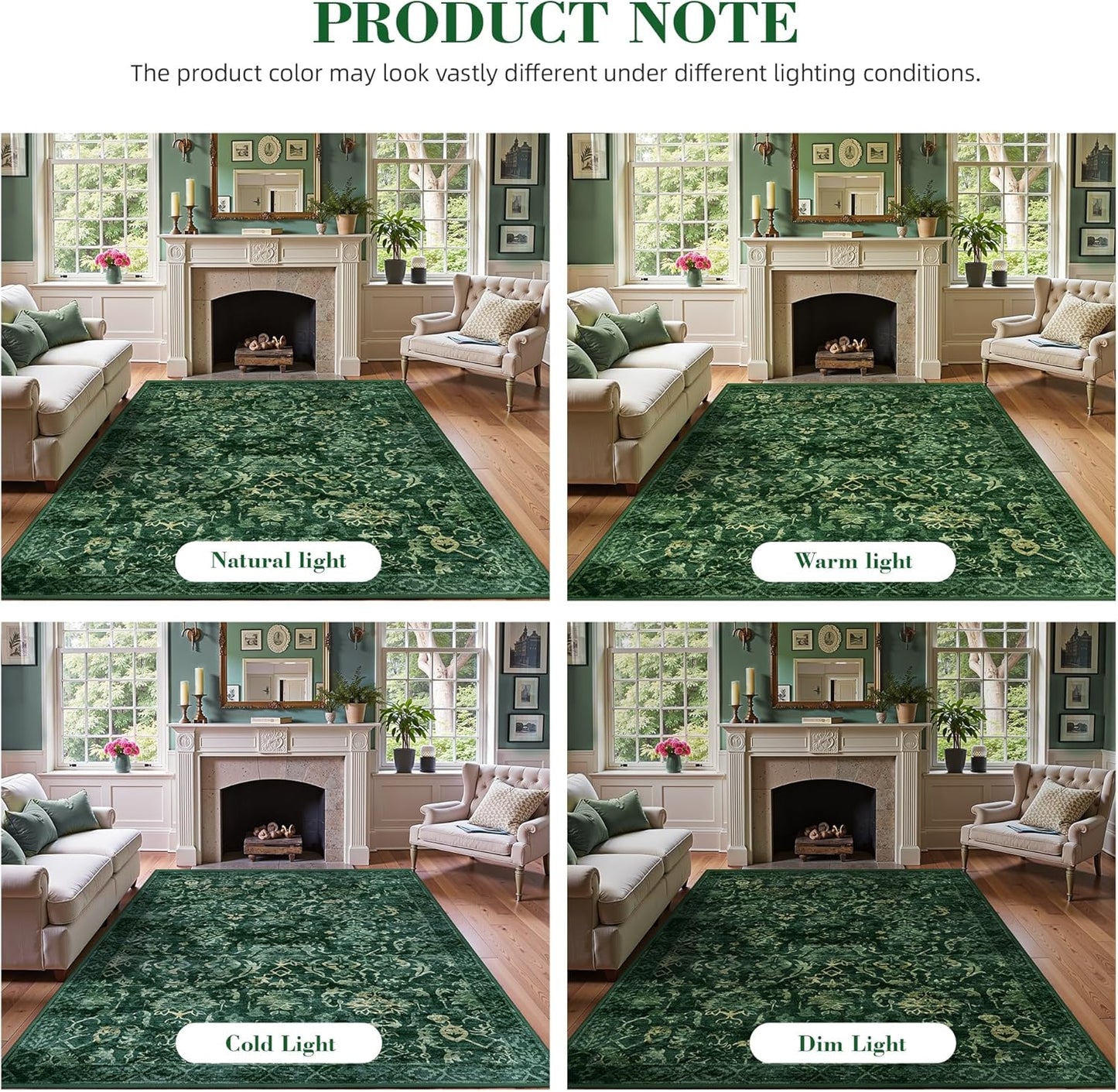 Dark Green Area Rugs 6x9 for Living Room, Washable Vintage Rugs for Bedroom, Distressed Throw Rug, Non Slip Rug Carpet for Bedroom Dining