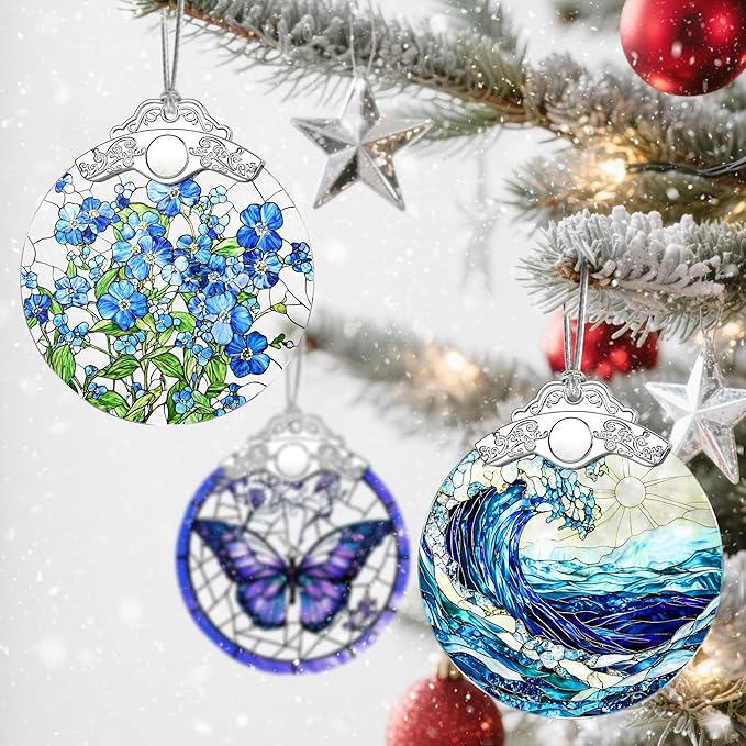 Christmas Ornaments: Stained Glass Ornament, Christmas Tree Ornament, Hanging Ornaments for Home Decor & Xmas Tree Decorations, Exquisite Holiday Decor, Gifts & Holiday Present - Forget-Me-Not