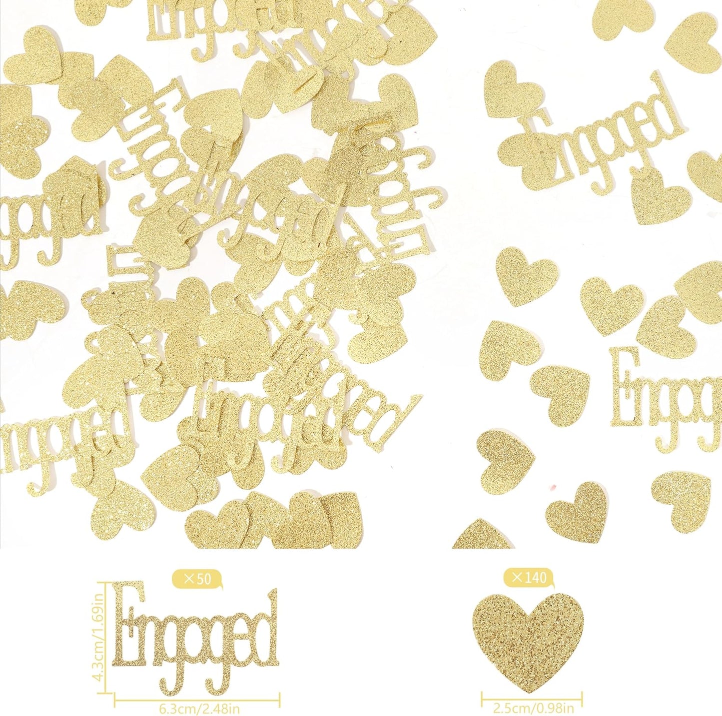 Gold Engagement Confetti With Hearts - Engagement Party Decorations, Bride To Be, Bridal Shower Decor