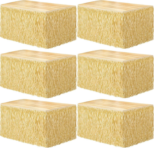 Fovths 6 Packs Luau Grass Table Skirt Fringe Straw Grass Skirt 108 x 30 Inch Hibiscus Hawaiian Table Skirts Rectangle Tropical Luau Party Decorations for Hawaiian Luau Decorations