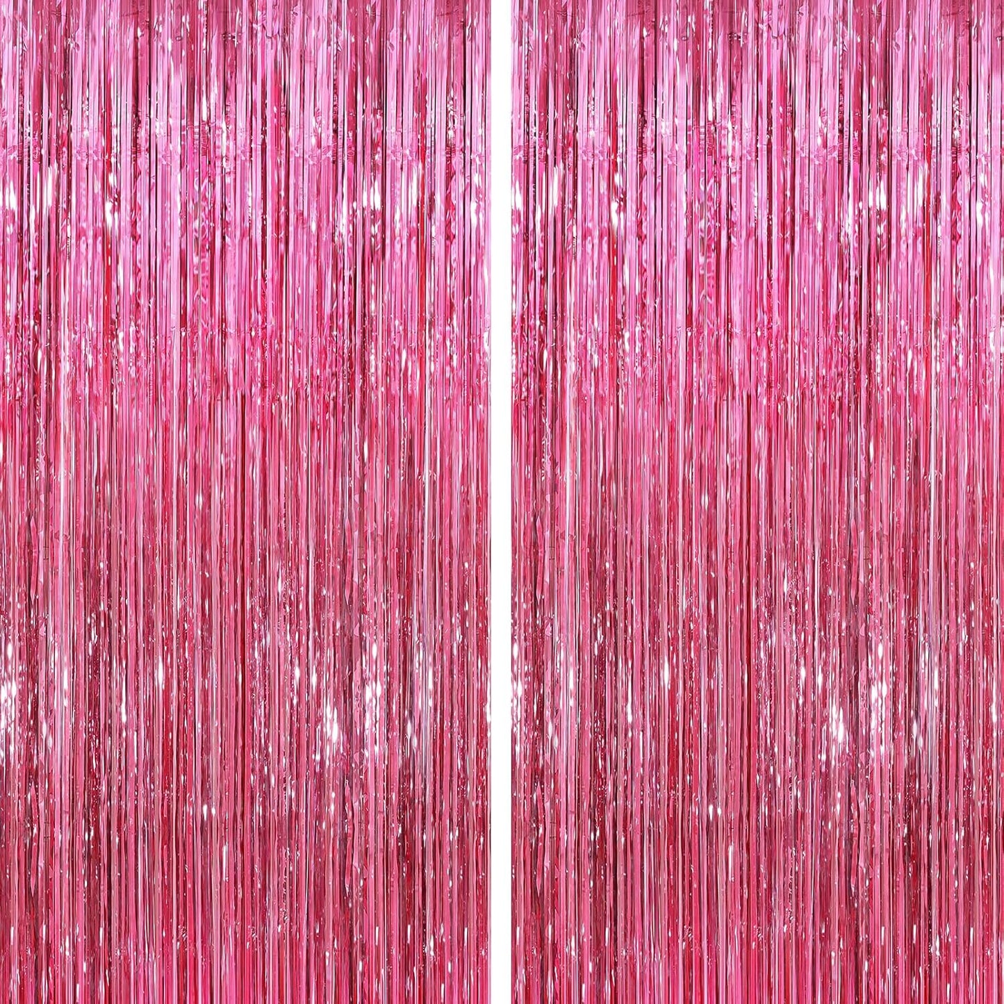 Glitter Pink Party Streamers 2Pack Glitter Foil Fringe Curtain 3.3 x 8.3ft Pink Party Decor Photo Booth Streamers Metallic Tinsel Door Streamer for XmasThanksgiving Engagement Party Decors Streamers