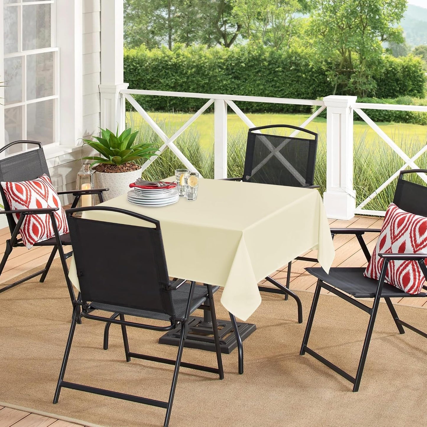 sancua Small Square Tablecloths 36x36 Inch - Beige Table Cloth for Square or Round Tables, Washable Polyester Fabric Table Cover for Nightstand End Bedside Tables