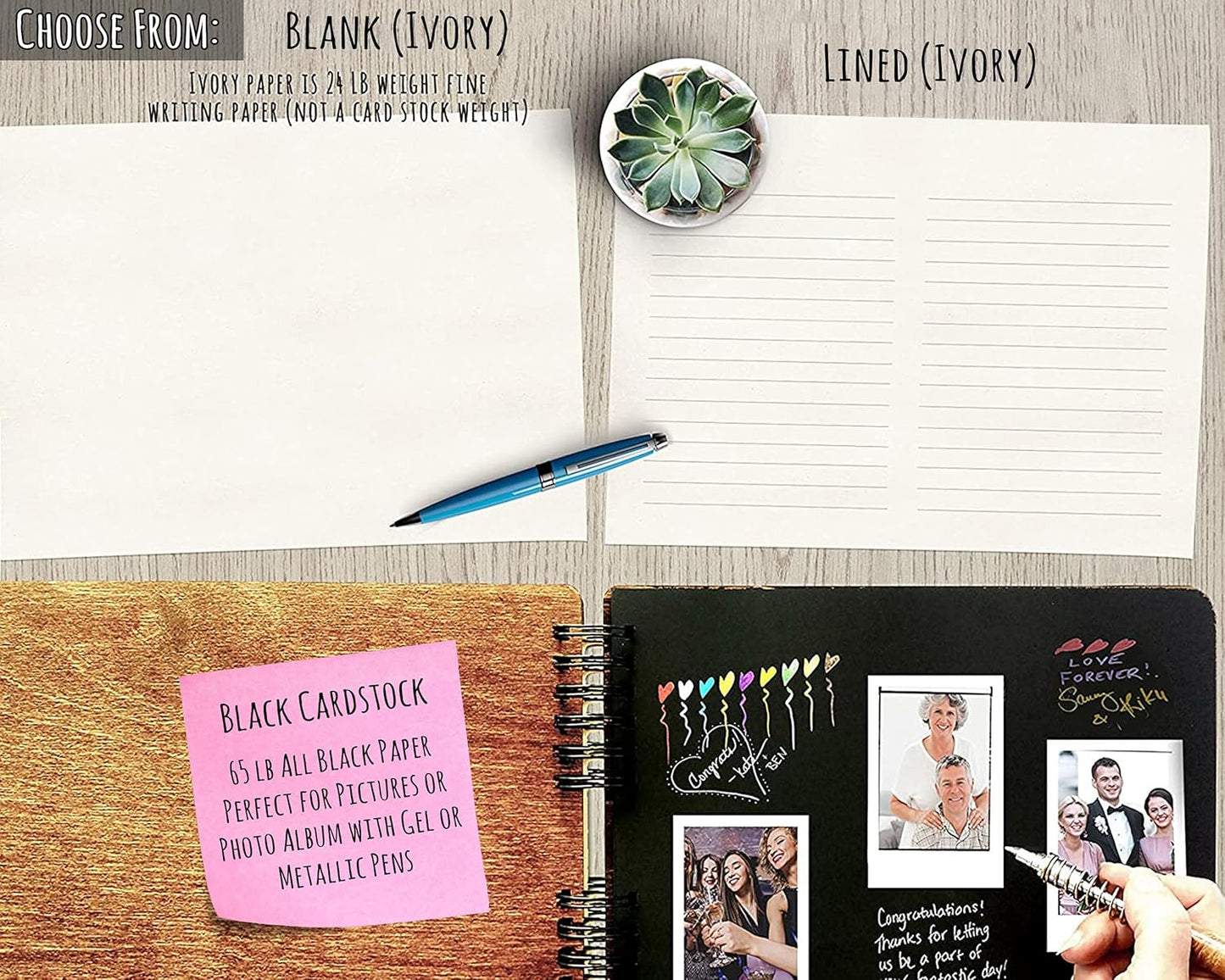 Wooden Wedding Guest Book Custom Made in USA (11"x8.5", Black Stain) Wood Rustic Vintage Personalized 50th Anniversary Bridal Shower Guestbook