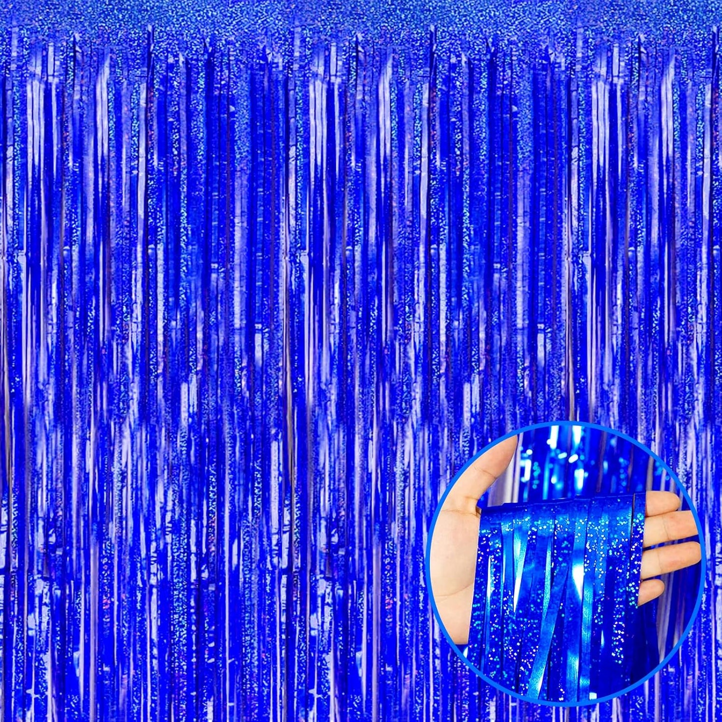 4 Pack Blue Tinsel Foil Fringe Curtain Backdrop, 3.28Ft x 8.2Ft Metallic Streamers for Photo Booth Props Wedding Bridal Shower Bachelorette Birthday Halloween Christmas Party Decoration