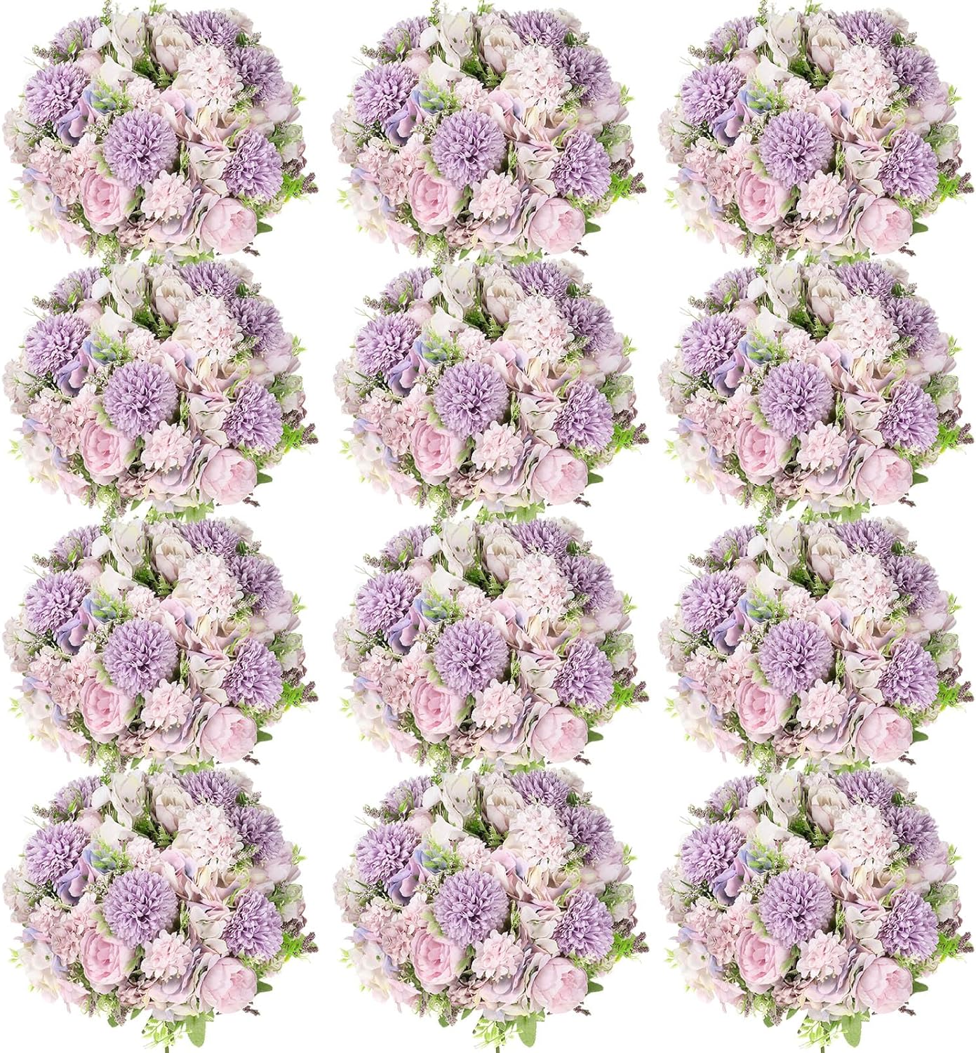 Tigeen Artificial Flowers Artificial Peonies Silk Flowers Faux Peony Fake Peony Silk Hydrangea Bouquet for Wedding Table Centerpiece Floral Vase Decor(Light Purple,12 Bundles)