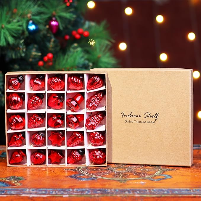 75 Pieces Glass Red Christmas Ornaments Decorative Mercury Mini Vintage Bulk Hanging Ornaments for Halloween, Christmas Tree, New Year, Valentine Day, Holidays, Event and Wedding Party Decor