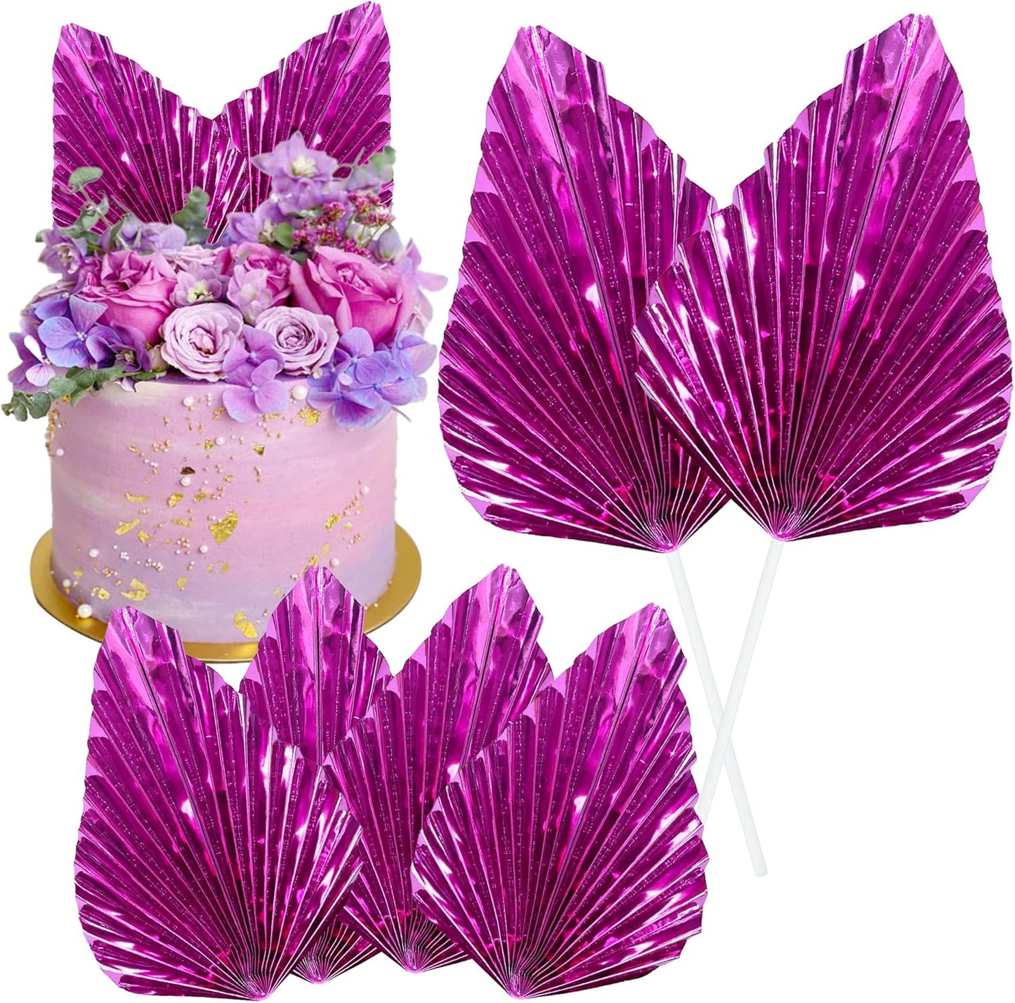 Gyufise 6Pcs Paper Palm Fan Cake Toppers Palm Spear Leaves Fan Cupcake Toppers Cake Insert Decorations Craft DIY Cake Bakeware Decoration for Birthday Party Wedding Party Decor Supplies Light Rose Red