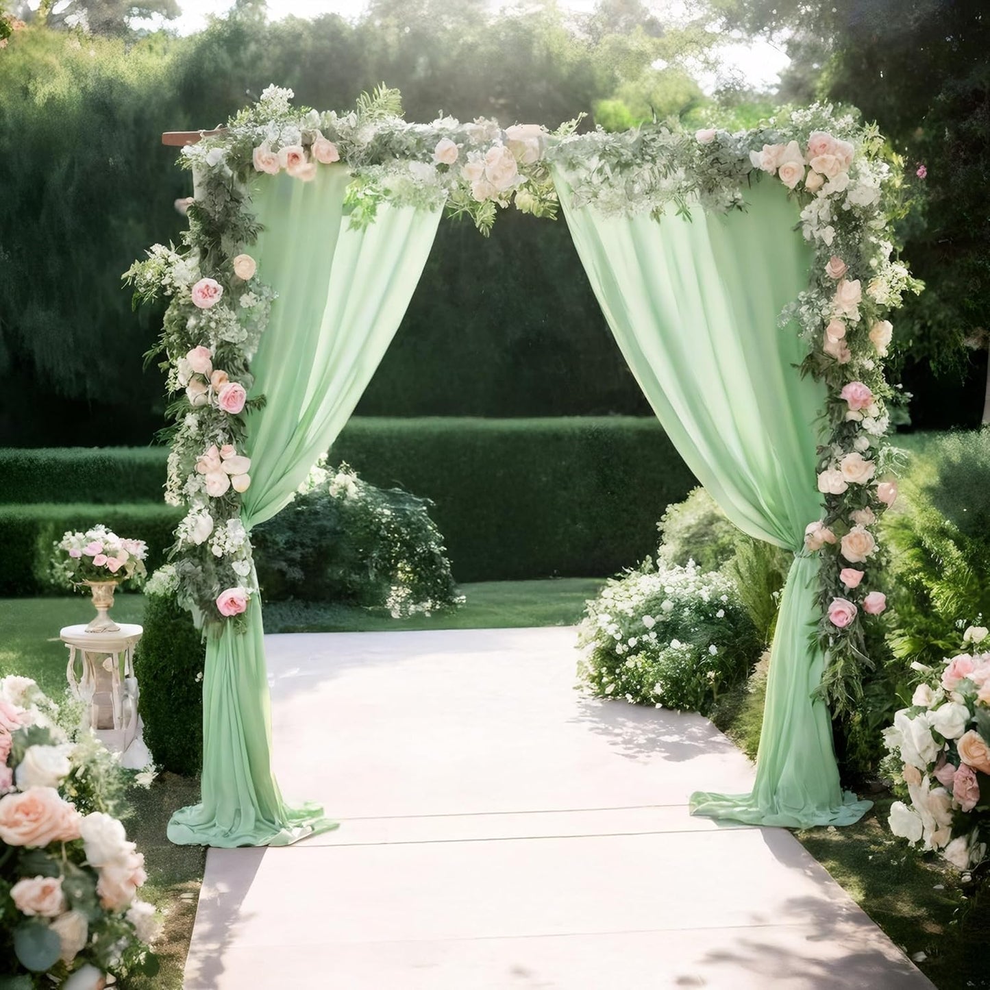 DUOBAO Chiffon Backdrop Curtains 2 Panels Photography Backdrops Drape 5ft x 8ft Voile Curtain Sage Green Collapsible Seamless Sheer Drapes for Women Party Baby Shower Birthday Photo Shoot Decorations