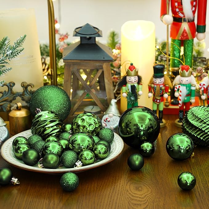 XmasExp 16ct Christmas Ball Ornaments Shatterproof Christmas Ornaments Set Decorations for Xmas Tree Balls 80mm/3.15" (Dark Green)