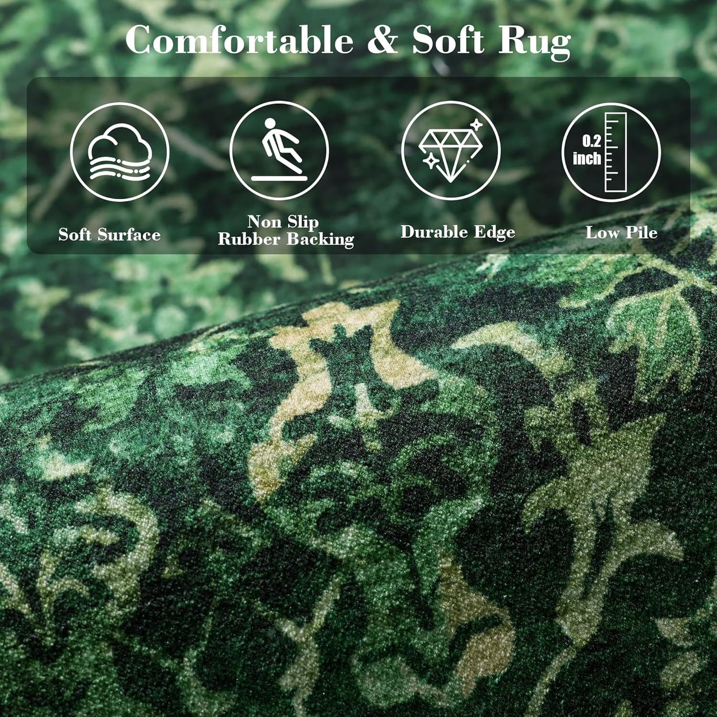 Deerly Dark Green Area Rugs 9x12 for Living Room Soft Non-Slip, Large Bedroom Rug Vintage Dining Room Rug Tribal Farmhouse Carpet for Dining Room Office Green