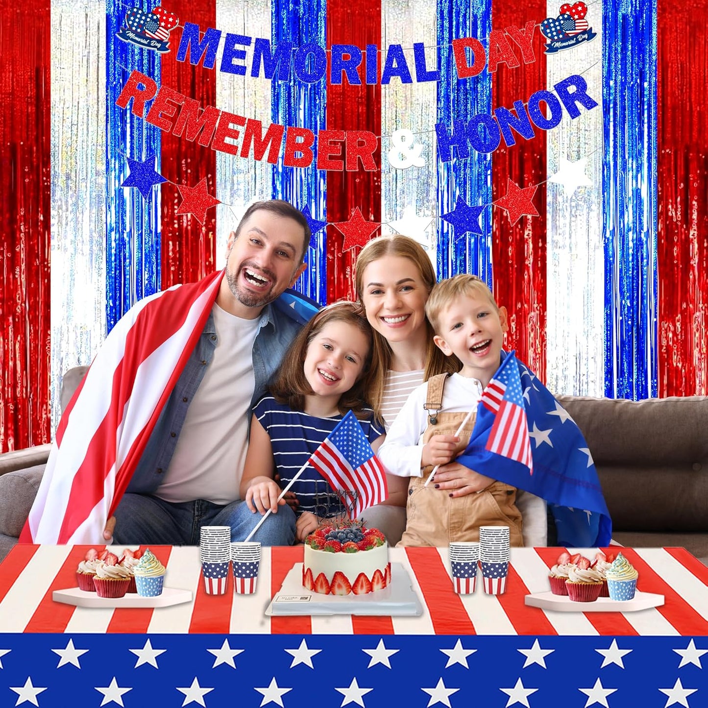 Foil Fringe Curtains Independence Day Decorations - Melsan 3 Pack 3.2 x 8.2 ft Silver Tinsel Curtain Photo Backdrop for Birthday Party or Disco Party Decorations